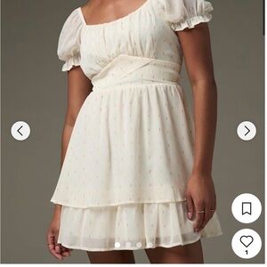 Francesca's Cream Puff-Sleeve Tiered Mini with Metallic Dots